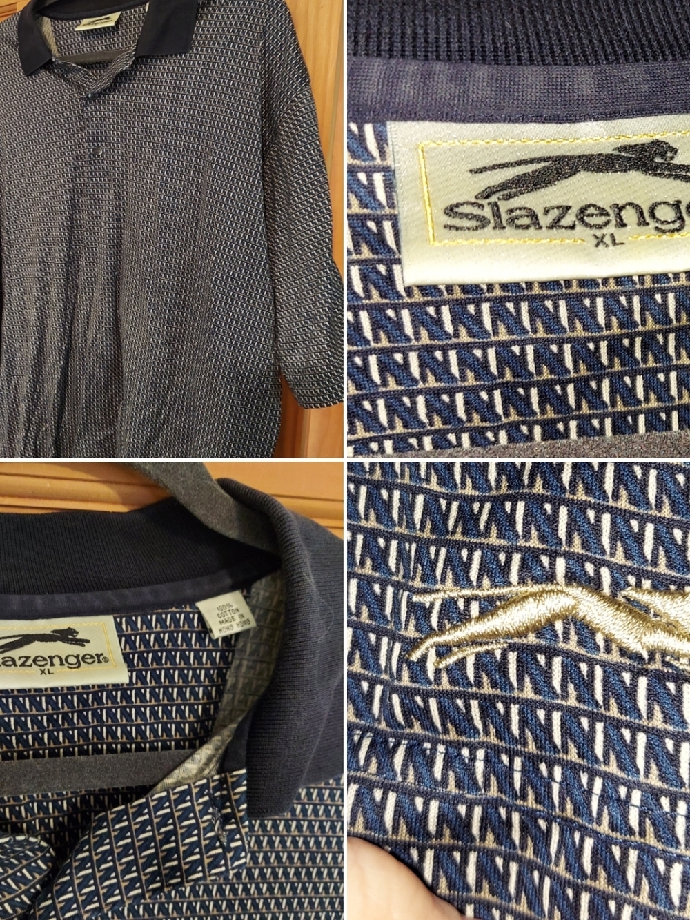 Slazenger Navy & White Patterned Polo